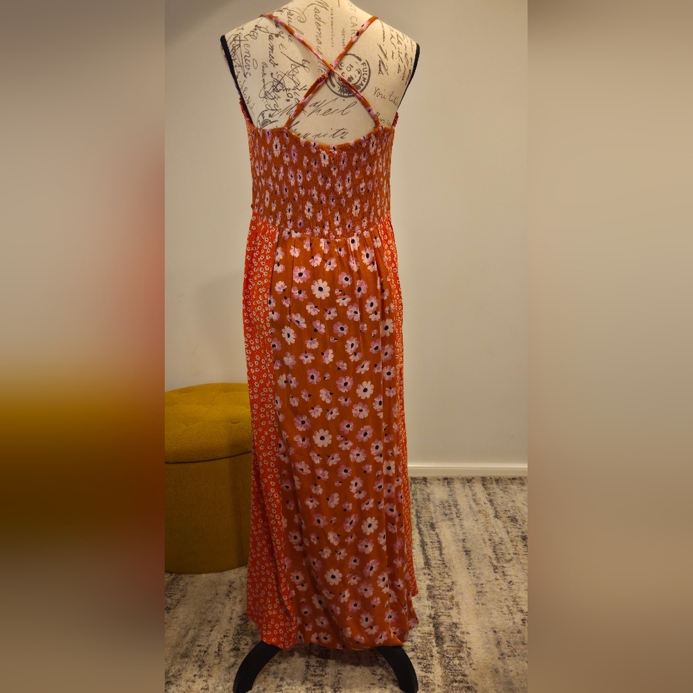 Free People Vibrant Orange Floral Maxi Dress, Size L. - Picture 7 of 15